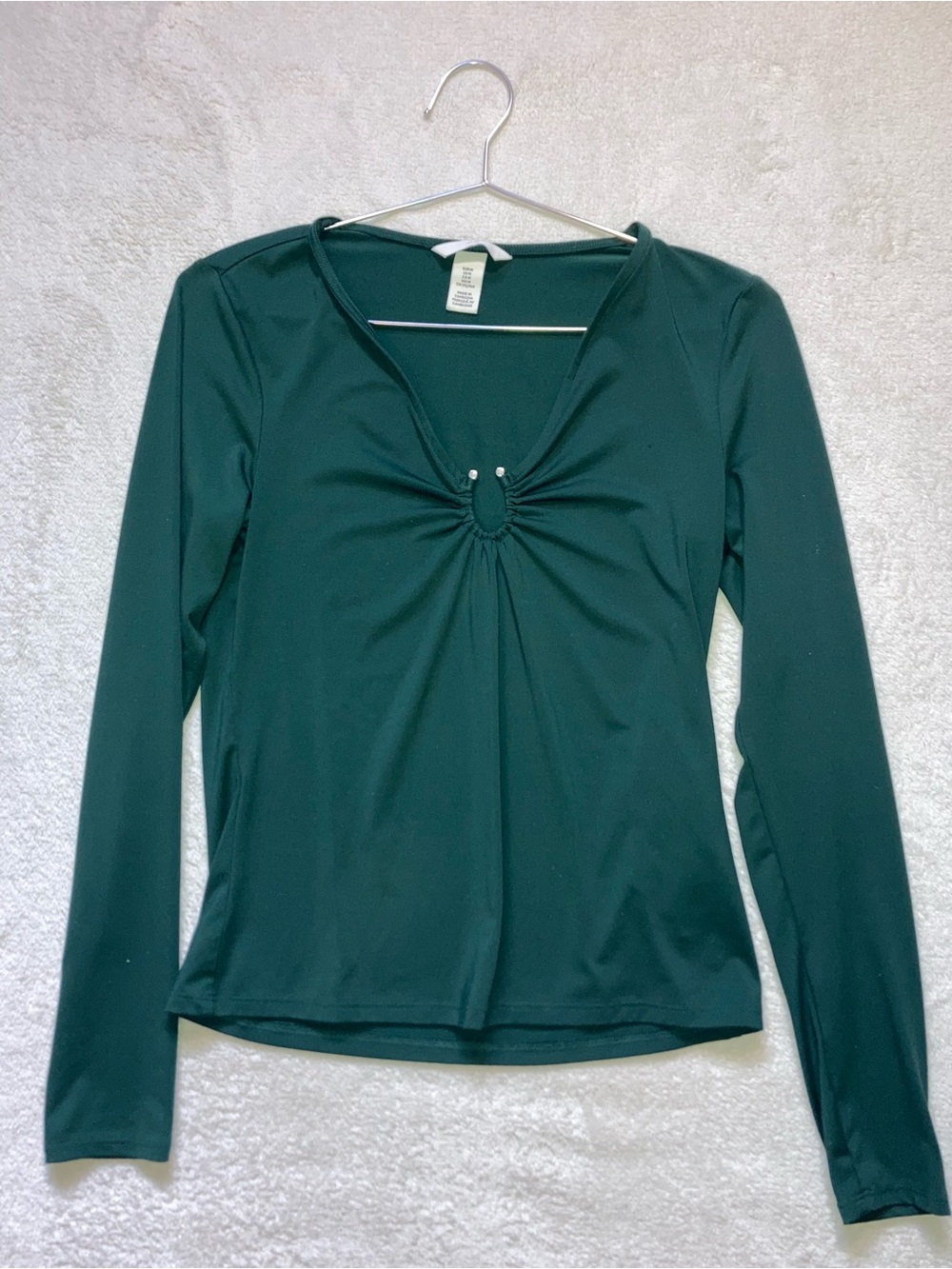 H&M Forest Green Long Sleeve Knot-Detail Top
